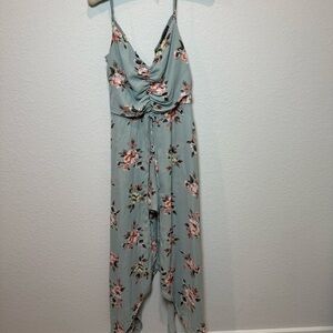 Three Hearts Floral Jumpsuit in Light Blue